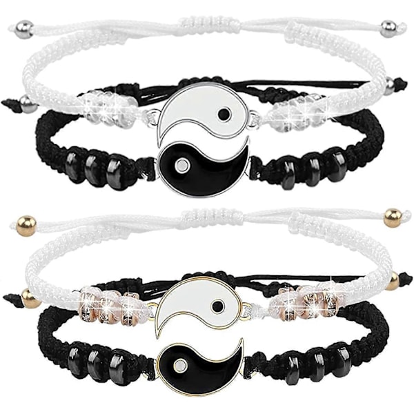 4 Yin Yang säädettävää naru-ranneketta, Yin Yang -parin rannekkeet, sopivat Yin Yang -parhaille ystäville