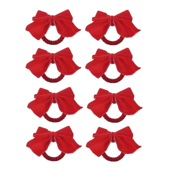 8 røde sløyfe serviettholderringer, fløyelsløyfe Xmas serviettholder spenne borddekorasjon til jul