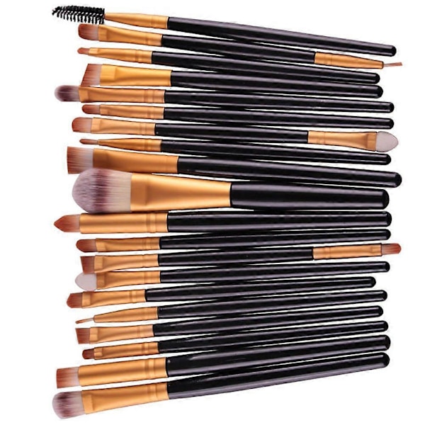 UBIUO 20 kpl kosmeettisia luomiväri-, eyeliner-, kulmakarva-, huuli-, nenä-, meikkivoide- ja puuterisiveltimiä (kulta & musta)
