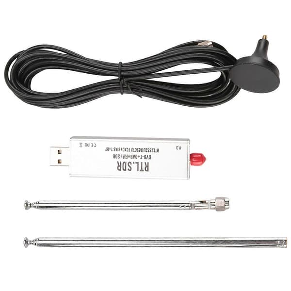 RTL-SDR R820T2 V3 RTL2832U Tuner + Teleskopantenne Tuner + Antennefod