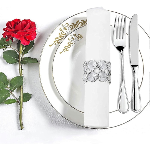 Kristallservettringar, Servetthållare med Pärlor, Bordsdekoration 6-pack, Silver