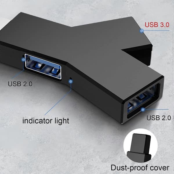USB-hubb, 3-portars splitterhubb (2 USB 2.0 + USB 3.0), USB 3.0-hubb mini portabel USB-adapter