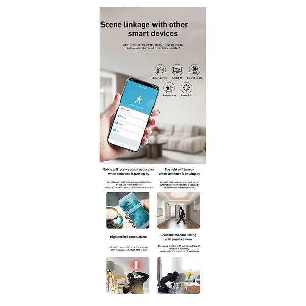 Tuya Wifi Människokroppens infraröda sensorlarm - inbrottslarm lämplig för hem/garage/butiker