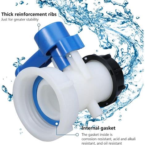 1000L plasttankventil, 1000L tankventil, 1000L tankadapter, IBC-adapter, universaladapter, tømmeventil, regnvannstank, vanntank
