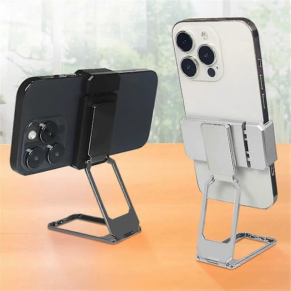 Sammenleggbar telefonholder med klips, 360-graders roterende telefonholder, justerbar telefonholder for kontorpult, svart