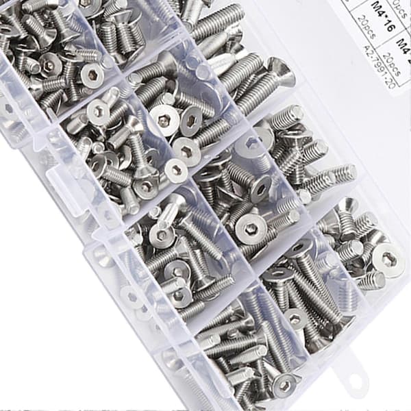 260 stk. Flat Skruesett M4/M5/M6 Hex Socket Rustfritt Stål 304 for Elektronikkindustri YEMAA