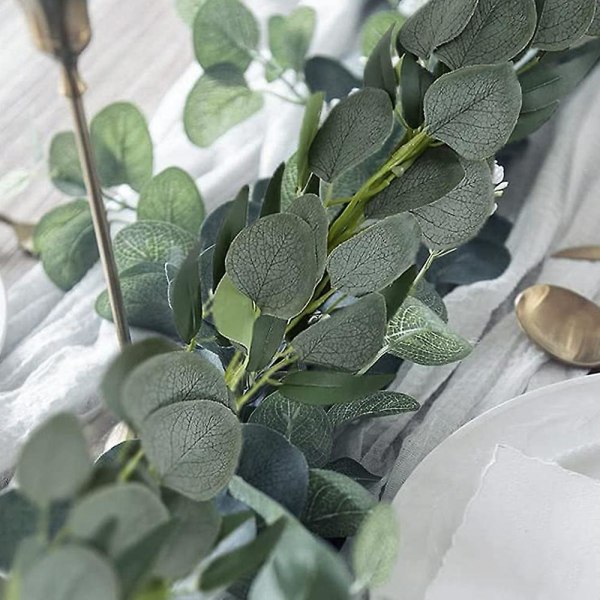 Kunstig eukalyptuskrans med pileranker, 2 pakker 6,5 fod eukalyptuskransgrønt, sølvdollareukalyptus