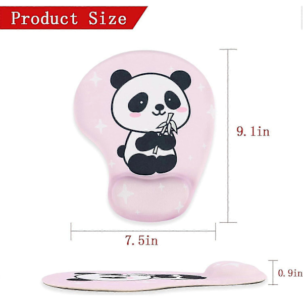Panda Ergonomisk Musmatta med Handledsstöd, Handledsskyddad Personlig Bekväm Minnesskum Support, Halkfri PU Gummi Bas Musmatta Smärtlindring