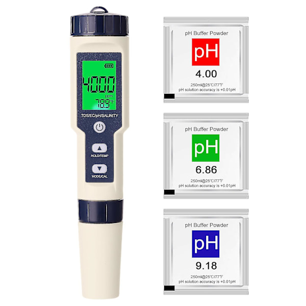5 i 1 Profesjonell Multi-parameter Combo Testing Meter Ph/ec/tds/salinitet/termometer Digital Multi-funksjon Tester Vannkvalitet Tester