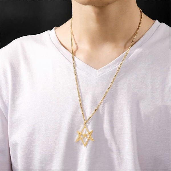 Thelema Hexagram Halskje i Rustfritt Stål Klassisk Hellig Religiøst Symbol Hengerkjede Amulet Spirituelt Smykke Gave