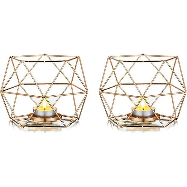 Tea Light Ljushållare - 2-pack Guld Post Ljuskrona Geometrisk Tea Light Ljushållare Matbord