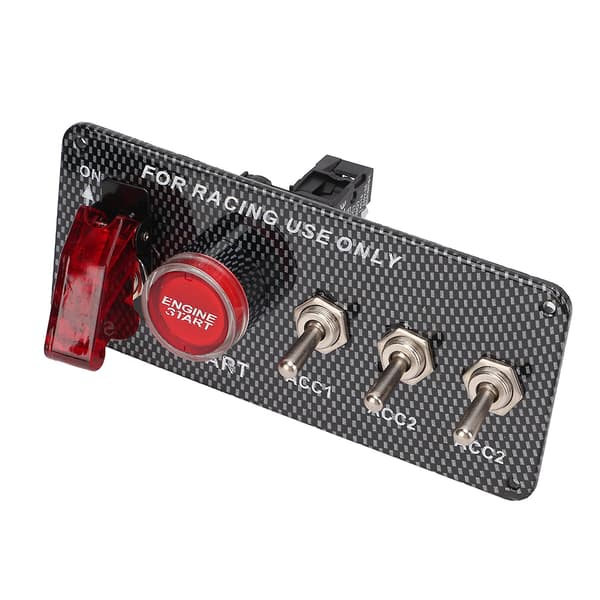 Bilmotor Tænding Trykknap Vippekontakt Panel 12V 40A Kulfiberstil Universal Plug and Play