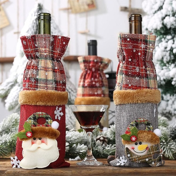 Julevinflasketrekk 3 stk rødvinsposer for påkledning Gjenbrukbare vinflaske vingaveposer til hjemmemiddagsfest dekorasjon borddekor