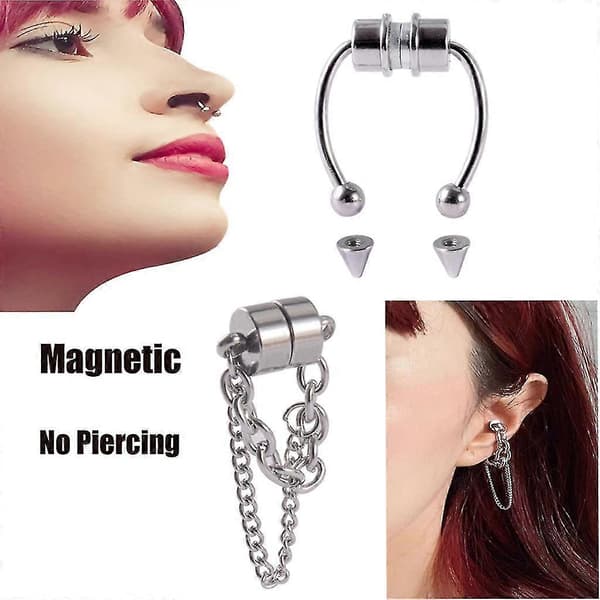 Falsk næsering Hoop Magnetisk Septum Ørering Rustfrit Stål Ikke-piercede Clips