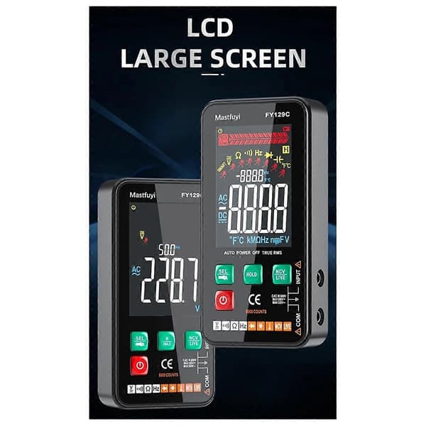 Smart Digital Multimeter med Beslag LCD Farveskærm AC/ Tester Ohm Diode NCV Frekvens Strømførende Ledning Tjek