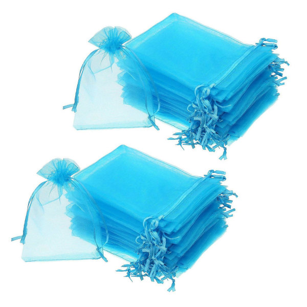 100 stk. 4 x 6 tommer Organza Gaveposer Trekkstreng Smykkeposer Bryllup Fest Gaveposer (Aqua