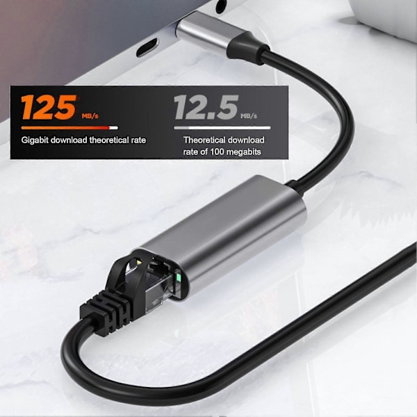 Type-C - RJ45 Ethernet -sovitin Gigabit-verkkokaapelisovitin, tukee 10/100/1000 Mbps
