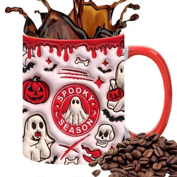 3D Halloween Kaffeekopp Keramisk Espresso-kopp med Håndtak 350ml Skummel Tekopp for Hjem Skole Spisestue