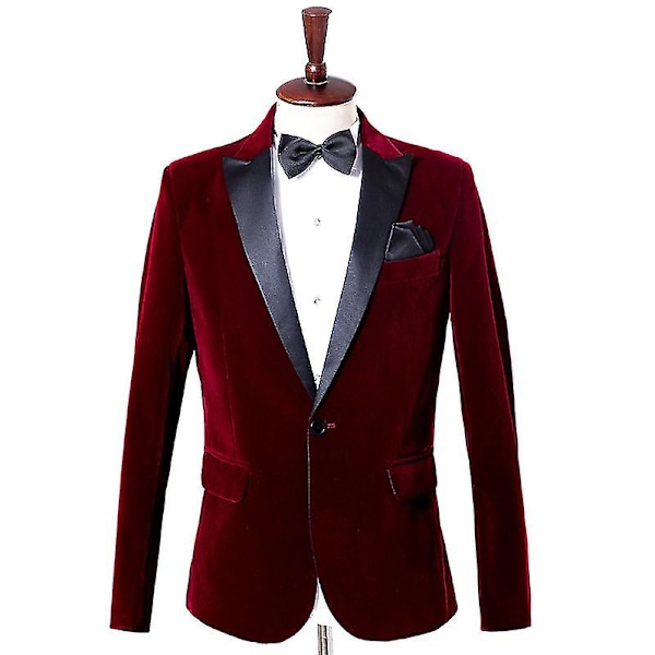 Men's Velvet Blazer Slim Fit Solid Tuxedo Jacket Business Casual Blazer