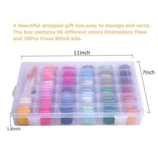 Broderigarnssæt med Organizer Box 96 Regnbuefarver Armbånd