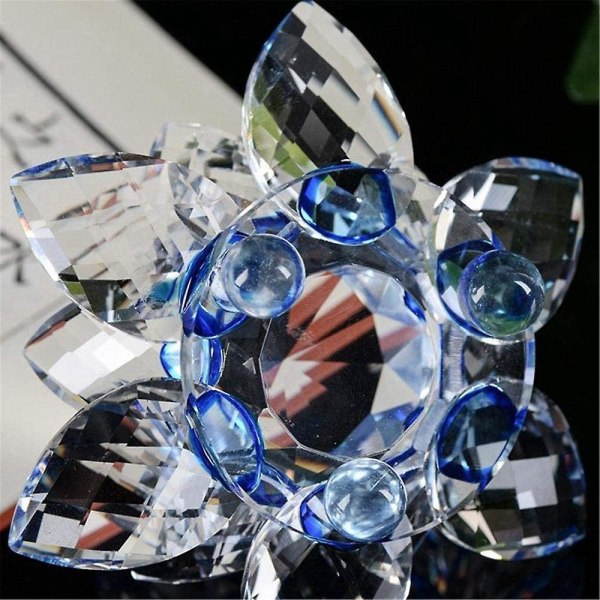 Sininen kristallikukkakoristeet Crystal Lotus Sisustus Kristallilasi Lootuskoristeet (pienet