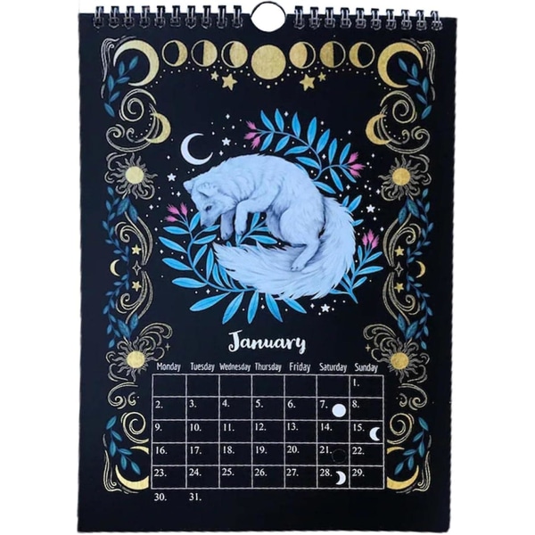 Dark Forest Lunar Calendar 2023 | Pimeän metsän seinäkalenteri | Salaperäiset Eläimet Kalenterit Wheel Of Phase Astrology Art Decor