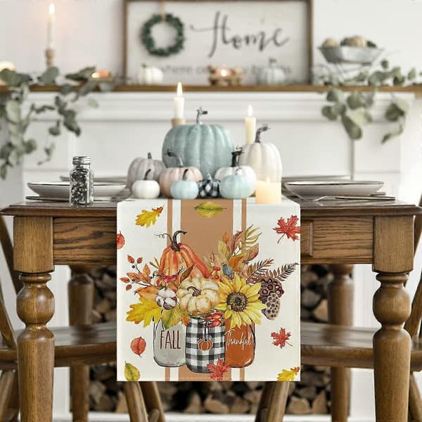 Taknemmelig Efterårsblade Blomsterbordløber, Efterår Thanksgiving Køkken Spisning