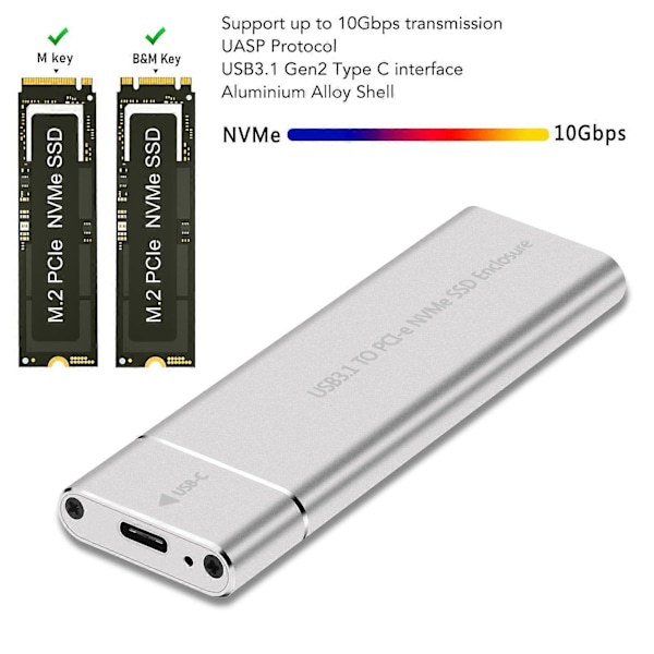 M.2 NVMe SSD -kotelo 10 Gbps 2 TB USB 3.1 Type C UASP-protokolla Type C SSD -kotelo 2230 2242 2260 2280 SSD:lle Hopea Type A - C ja Type C - C kaapeli