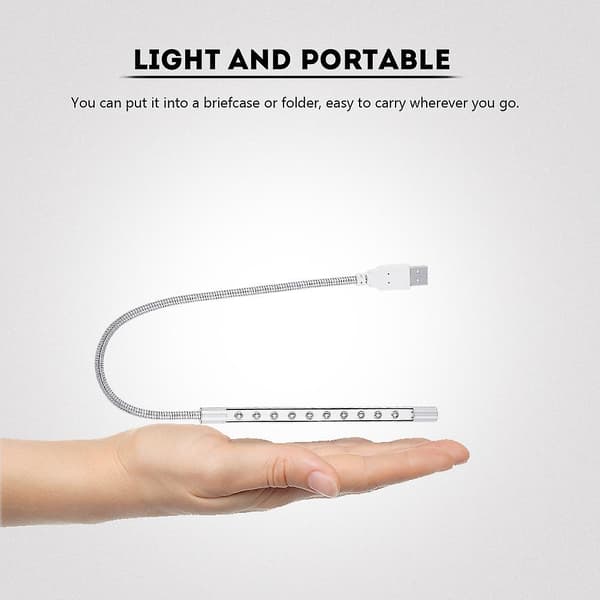Stilfuld Bærbar USB LED Lampe til PC/Laptop - Sølv (10 stk)