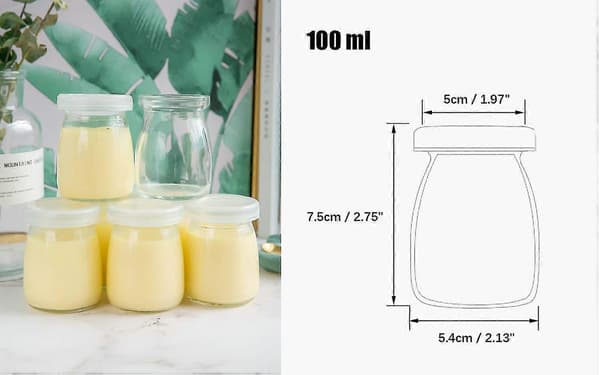 6 st 100 ml Yoghurtpudding Glasburkar Med Plastlock Mini Kopp Små Glasflaskor Desserter Dekorationer