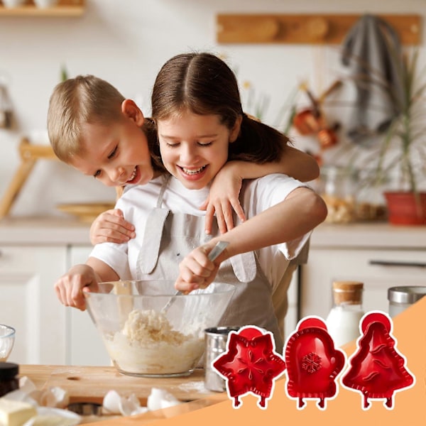Sett med 3 håndholdte kakeformer, deigpresser, lommekakeformer, mini håndholdte kakeformer for baking, festlige tegneserie ABS-former for julekaker