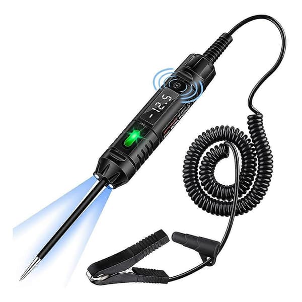 Kretsløpstester med summer, 3-72V DC Digital LED Testelys med Voltmeter, Biltester med Belysning