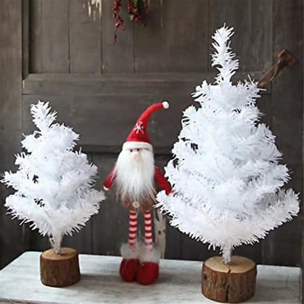 Mini juletræ til bordplade, hvid jul Lille juletræ med træbund til skrivebord Hjem Chris