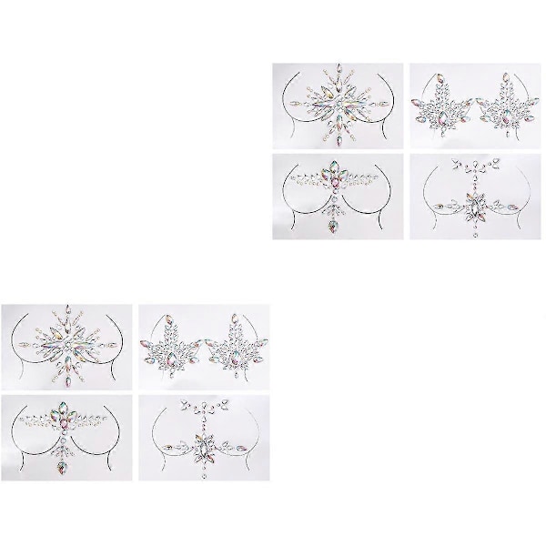 8 Sett Brystjuveler Akryl Rhinestone Klistremerker Edelstener Bryst Dekaler Dekorasjon