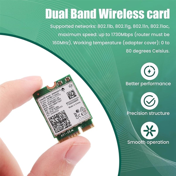 1730 Mbps for Intel Dual Band Wireless AC 9560 Desktop Kit Bluetooth 5.0 802.11ac M.2 CNVI 9560NGW Wifi-kort