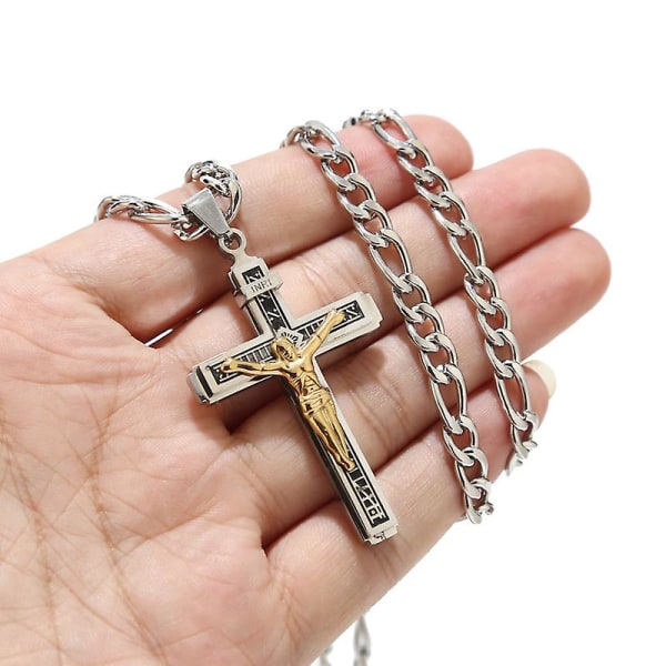 Rustfrit stål religiøse krucifiks Jesus kors halskæde vedhæng flerlags Jesus Kristus krucifiks halskæder med 24 kæde