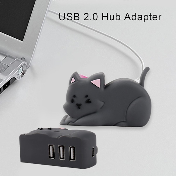 USB-läppäri telakointiasema Musta Kissa Muoto 3 in 1 Moniportti USB 2.0 Nopea USB Type-C Hub Adapteri PC-tarvikkeet