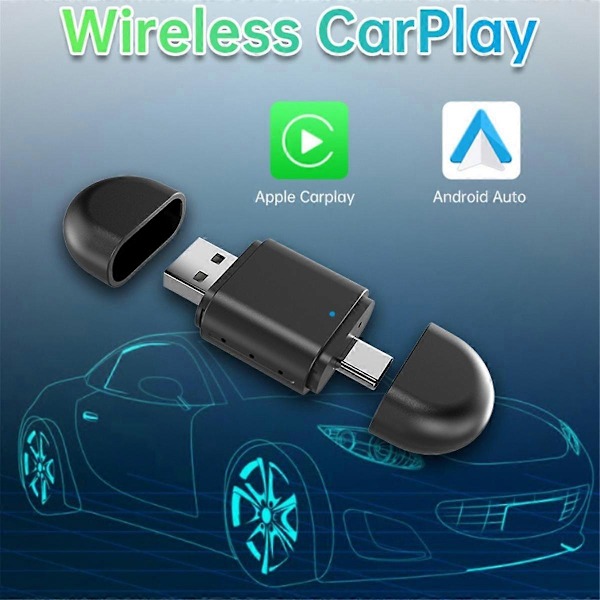 2-in-1 Langaton Carplay Android Auto -sovitin Älykäs AI Box Dongle Tukee USB- ja Type-C-liitäntöjä Langallisesta Langattomaan