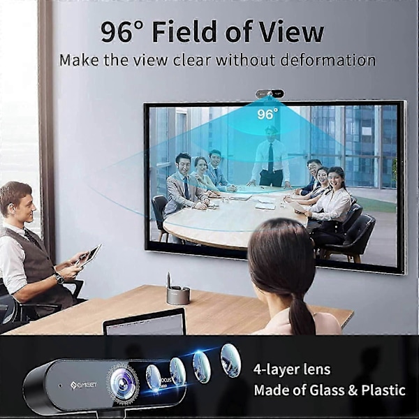 Webbkamera 1080P EMEET Nova Autofokus Webkamera med 2 Mikrofoner PC-kamera för Dator för Zoom/Skype/Möten/Onlinekurser