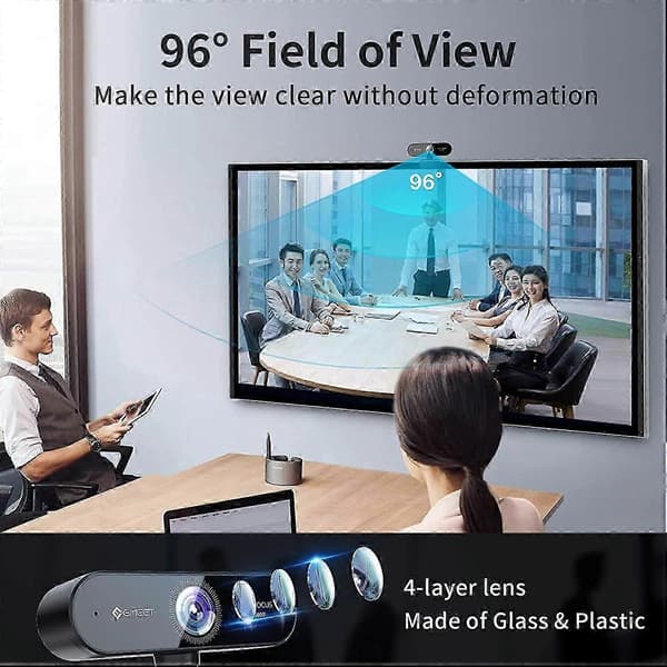 Webcam 1080P EMEET Nova Autofokus Webkamera med 2 Mikrofoner PC Kamera til Computer til Zoom/Skype/Møde/Online Undervisning