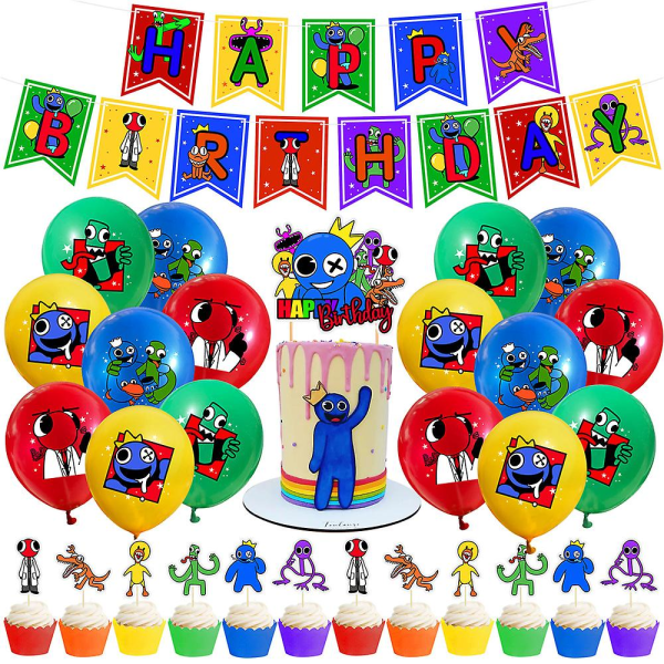 Rainbow Friends Birthday Party Decoration For Kids, Cartoon Theme Party Favors And Supplies, Venue Layout Prop, Includes Balloons, Banner, Cake Topper