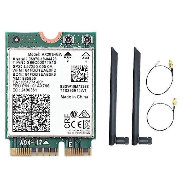 AX201NGW WiFi-kort med dobbelt antenne 2,4 Ghz+5Ghz WiFi 6 3000Mbps M.2 CNVio2 Bluetooth 5.1 WiFi Ada