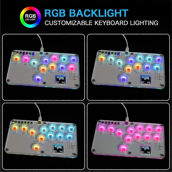 Fighting Stick Controller Färgglad RGB-belysning Fighting Game Arkadspel Tangentbord för PC Switch