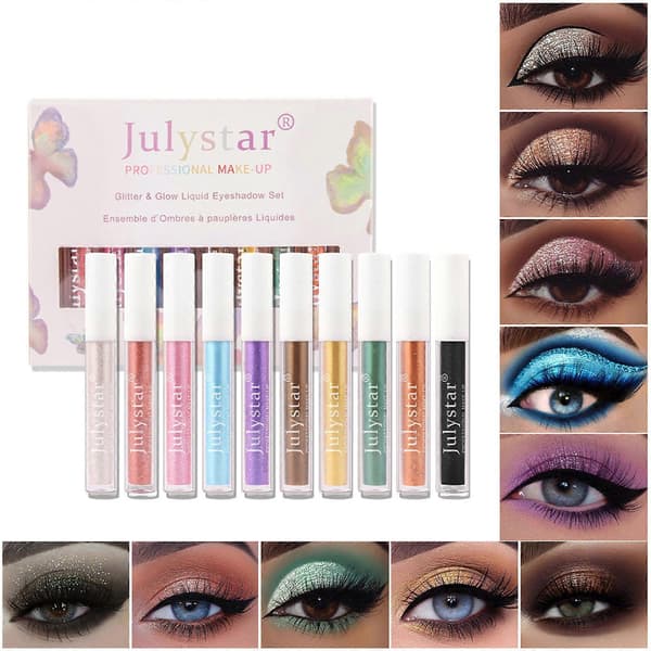 Ögonskuggstift Diamant Flytande Glitter Pärlhighlight Glitter Matt Avslutning Flytande Set 10*2,5ml