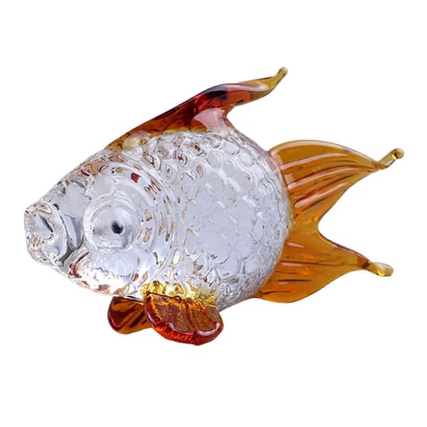 Handblåst Glas Guldfisk Figurin Handgjord Söt Samlarprydnad Orange