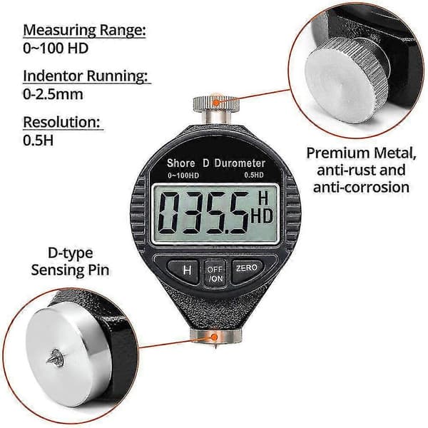 0-100hd Shore D Hårdhetsdurometer Digital Durometerskala Med Stor LCD-Display För Gummi, Plast