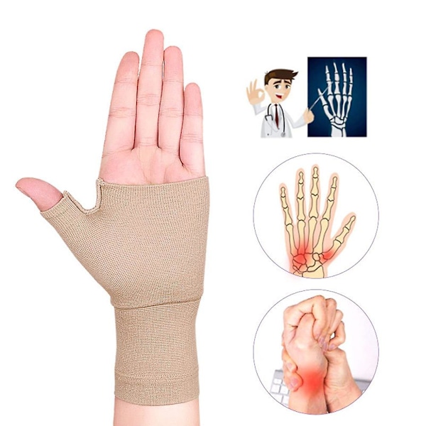 1 Par Golfspiller Silikone Magnetisk Anti Arthritis Kompressionsterapi Handsker Reumatoid Håndsmerter Håndled Håndstøtte Rem Handske - Champagne