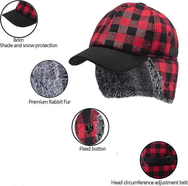 Vinter Trapper Hat med Skygge til Mænd og Kvinder - Varm Hue med Øreklapper, Vinter Baseball Cap i Kunstpels