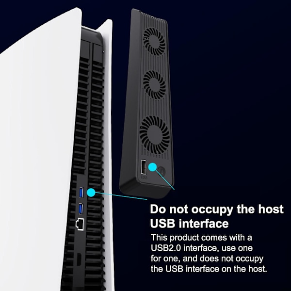 Kylfläkt 3 Fläktar Plug and Play Speltillbehör Konsol Värd Tyst Extern USB-kylare för PS5