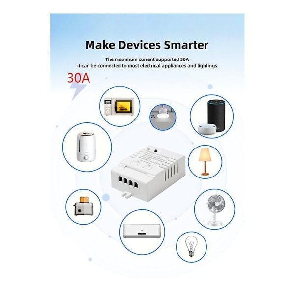 Tuya Smart WiFi -kytkin DIY -ajastin AC 85-265V WiFi -langaton ohjain 30A tehonvalvonta Kwh Alexille